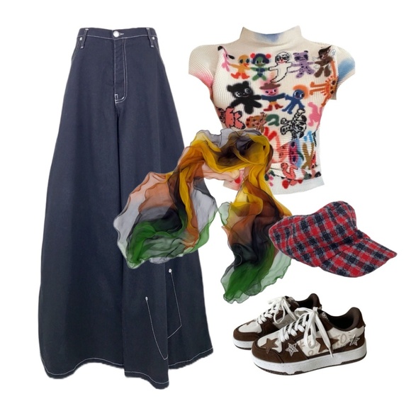 JNCO Pants - 2000's Wide Leg Parachute Pants ultra wide culottes capri’s raver contrast